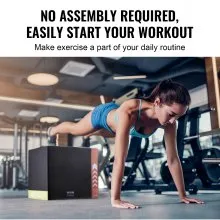 VEVOR 3 in 1 Plyometric Jump Box, 20/18/16 Inch Cotton Plyo Box, Platform & Jumping Agility Box, Anti-Slip Fitness Exercise Step Up Box for Home Gym Training, Conditioning Strength Training, Black
