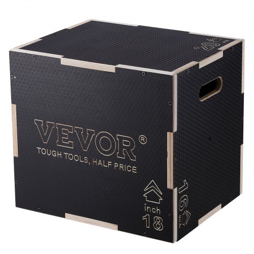 VEVOR 3 in 1 Plyometric Jump Box, 20/18/16 Inch Wooden Plyo Box, Platform & Jumping Agility Box, Anti-Slip Fitness Exercise Step Up Box for Home Gym Training, Conditioning Strength Training, Black