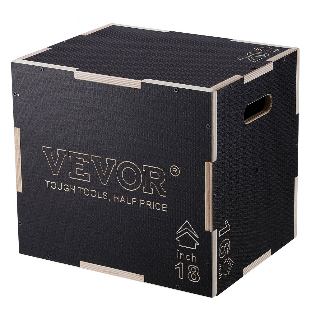 VEVOR 3 i 1 Plyometric Jump Box, 20/18/16 tommer Plyo Box i træ, Platform & Jumping Agility Box, Anti-Slip Fitness Trænings Step Up Box til hjemmegymnastik, Konditionsstyrketræning, Sort