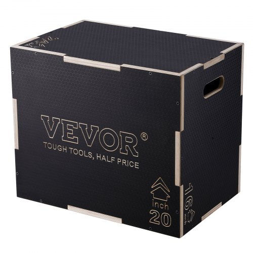 VEVOR 3 in 1 Plyometric Jump Box, 24/20/16 Inch Wooden Plyo Box, Platform & Jumping Agility Box, Anti-Slip Fitness Exercise Step Up Box for Home Gym Training, Conditioning Strength Training, Black