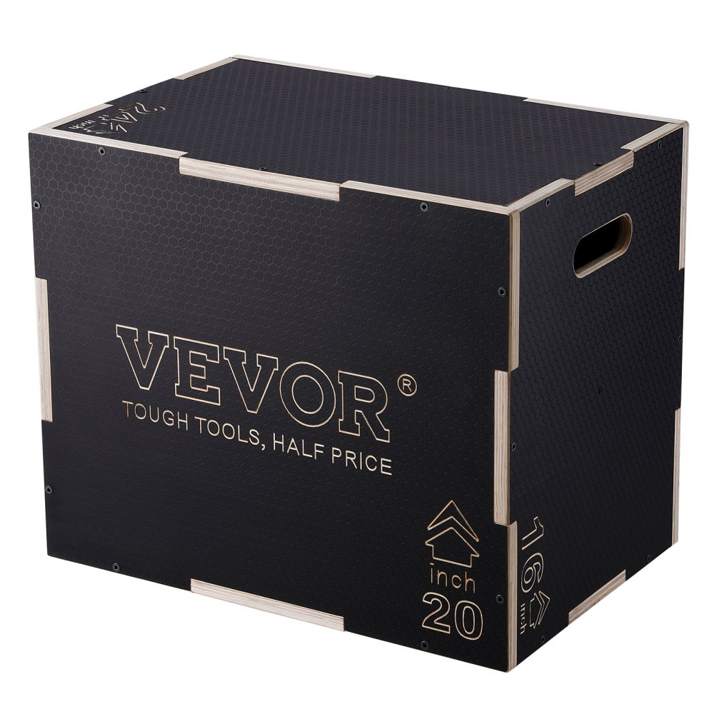 VEVOR 3 in 1 Plyometric Jump Box, 24/20/16 tuuman puinen Plyo Box, Platform & Jumping Agility Box, Liukumaton Fitness Exercise Step Up Box kotikuntosaliharjoitteluun, kuntoutusvoimaharjoittelu, musta