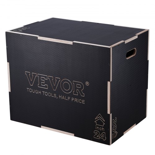 VEVOR 3 in 1 Plyometric Jump Box, 30/24/20 Inch Wooden Plyo Box, Platform & Jumping Agility Box, Anti-Slip Fitness Exercise Step Up Box for Home Gym Training, Conditioning Strength Training, Black