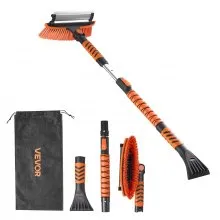 VEVOR Car Snow Brush, 3-in-1 Snow Remover for Car Windshield - with 180° Pivoting Brush Head, Squeegee & Ice Scraper, 34.3"-42.1" Extendable Aluminum Handle and Foam Grip for Cars, Truck, SUV, RV