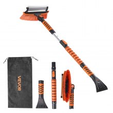 VEVOR Car Snow Brush, 3-in-1 Snow Remover for Car Windshield - with 180° Pivoting Brush Head, Squeegee & Ice Scraper, 34.3"-42.1" Extendable Aluminum Handle and Foam Grip for Cars, Truck, SUV, RV