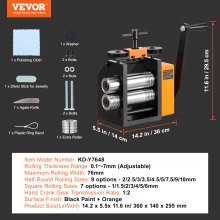 VEVOR Rolling Mill, 3"/76 mm Jewelry Rolling Mill Machine, 1: 2 Gear Ratio, 3-in-1 Multi-function Rolling Mill, 0.1-7mm Press Thickness for Metal Jewelry Making Sheet Square Wire Semicircle Pattern