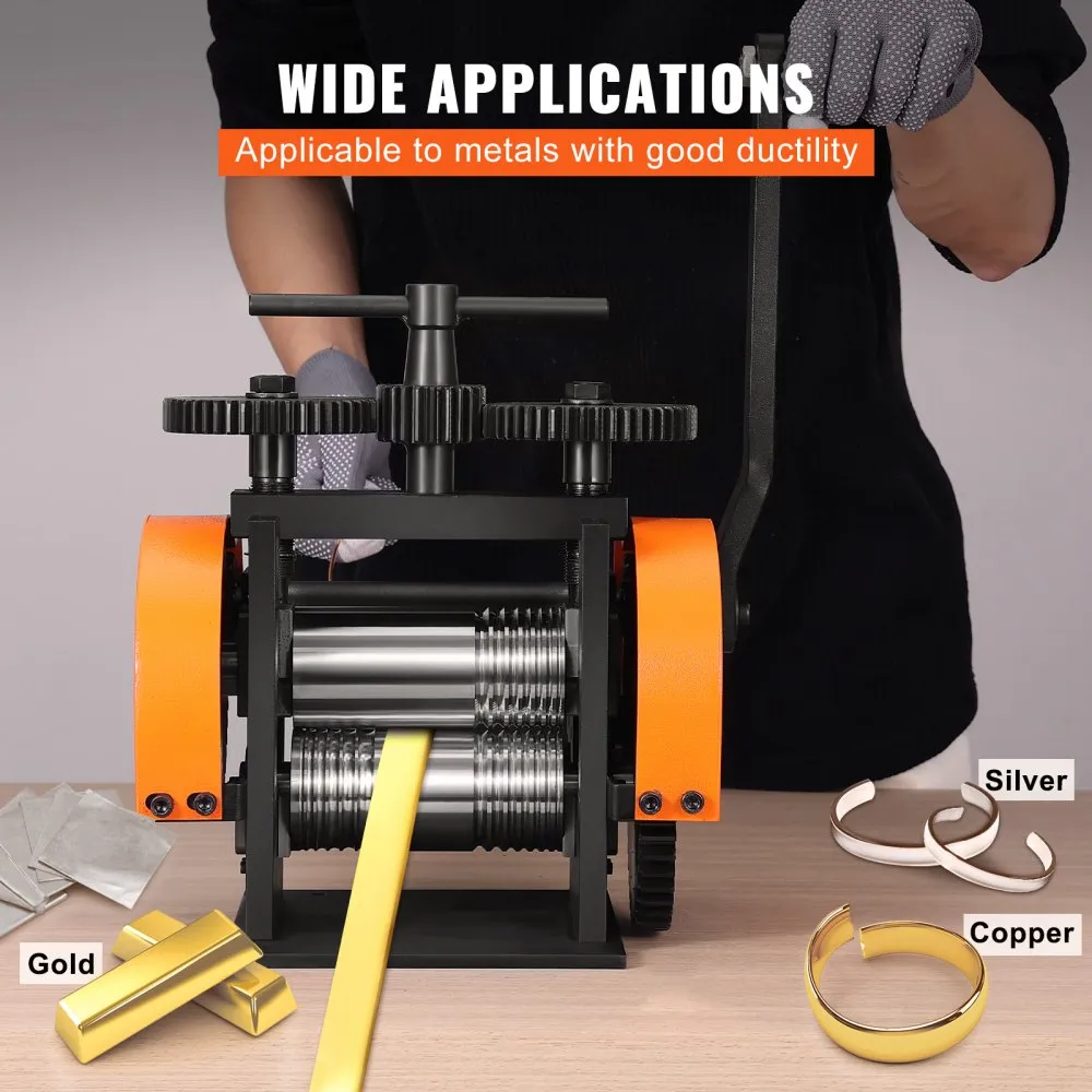 VEVOR jewelry rolling mill for gold, silver, and copper processing with wide applications.