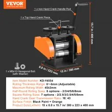 VEVOR Rolling Mill, 1.77"/45 mm Jewelry Rolling Mill Machine, 1: 2.4 Gear Ratio, 3-in-1 Multi-function Rolling Mill, 0-6 mm Press Thickness for Metal Jewelry Making Sheet Square Wire Semicircle