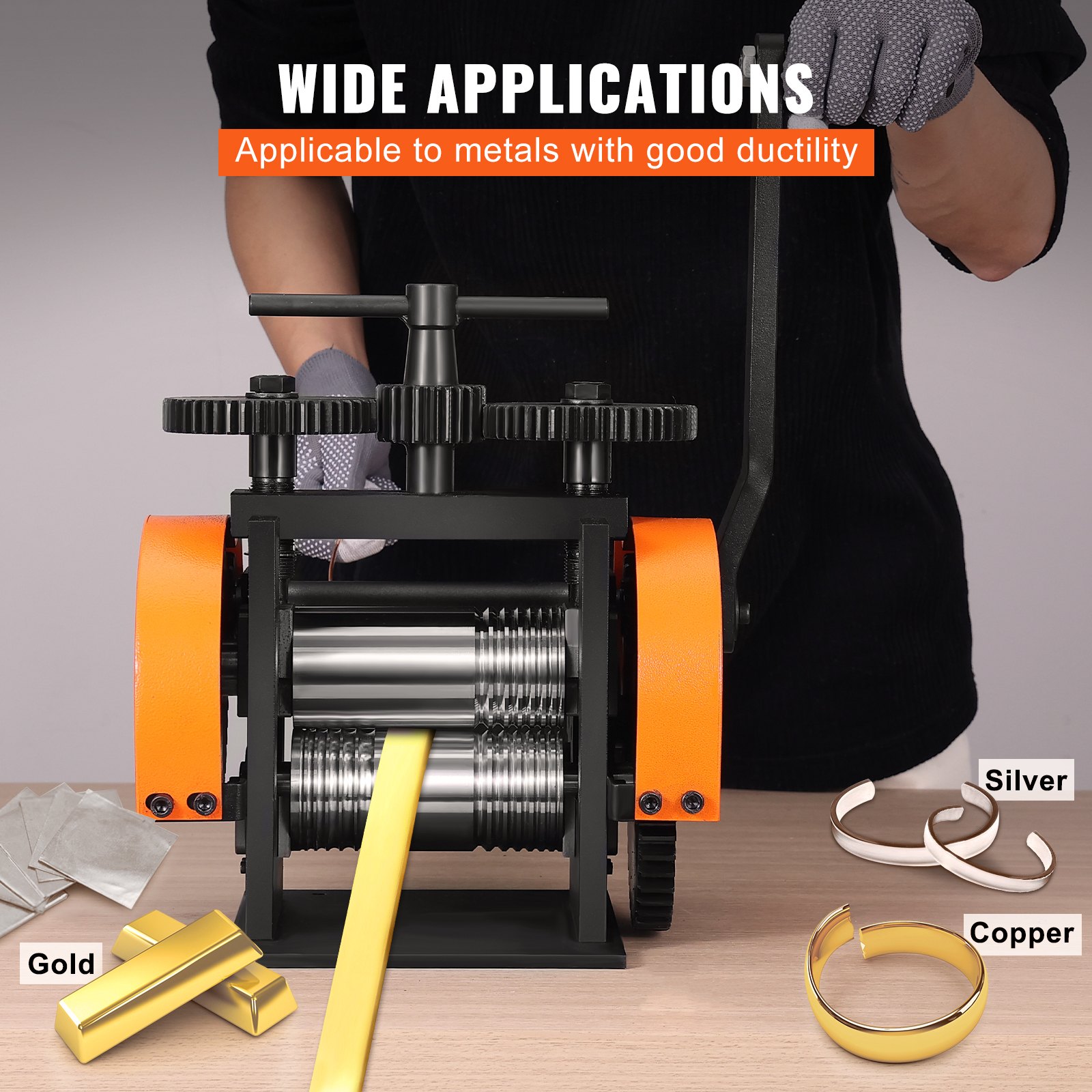 VEVOR jewelry rolling mill for gold, silver, and copper processing with wide applications.