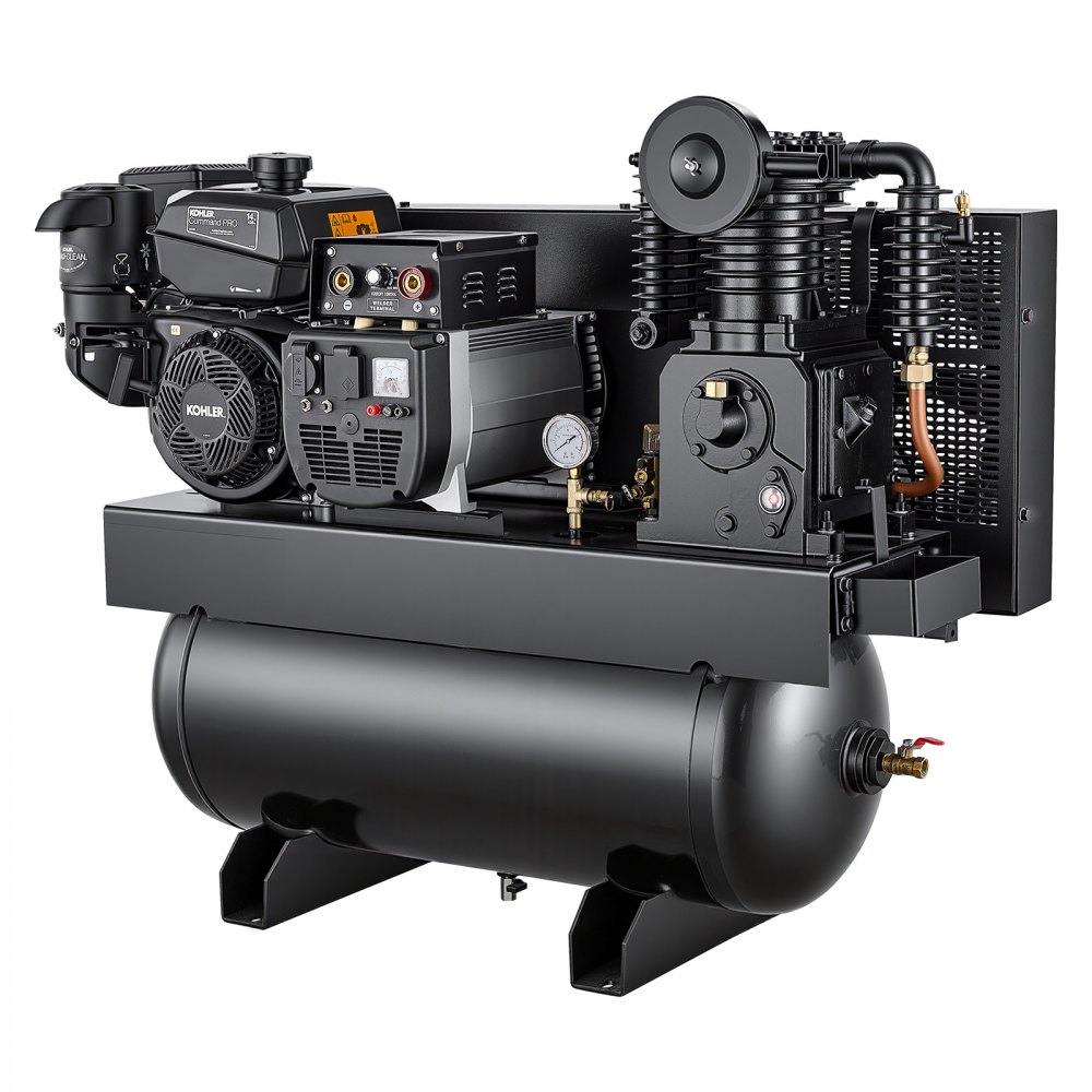VEVOR 3-in-1 Gas Powered Air Compressor Generator Welder Combo, 14 HP 30 Gallon Air Compressor + 6000W Generator + 200A Welder, 14 CFM at 90 PSI Gas-Driven Air Compression System for Workshop Jobsite