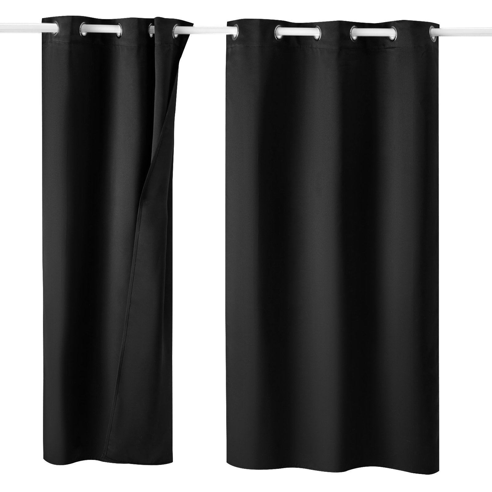 VEVOR Blackout Curtains, 63 Inch Length 2 Panels Set, 42 Inch Wide Each, Thermal Insulated Blackout Light Blocking Drapes, with Grommets, Polyester Curtains for Bedroom Living Room Window, Black
