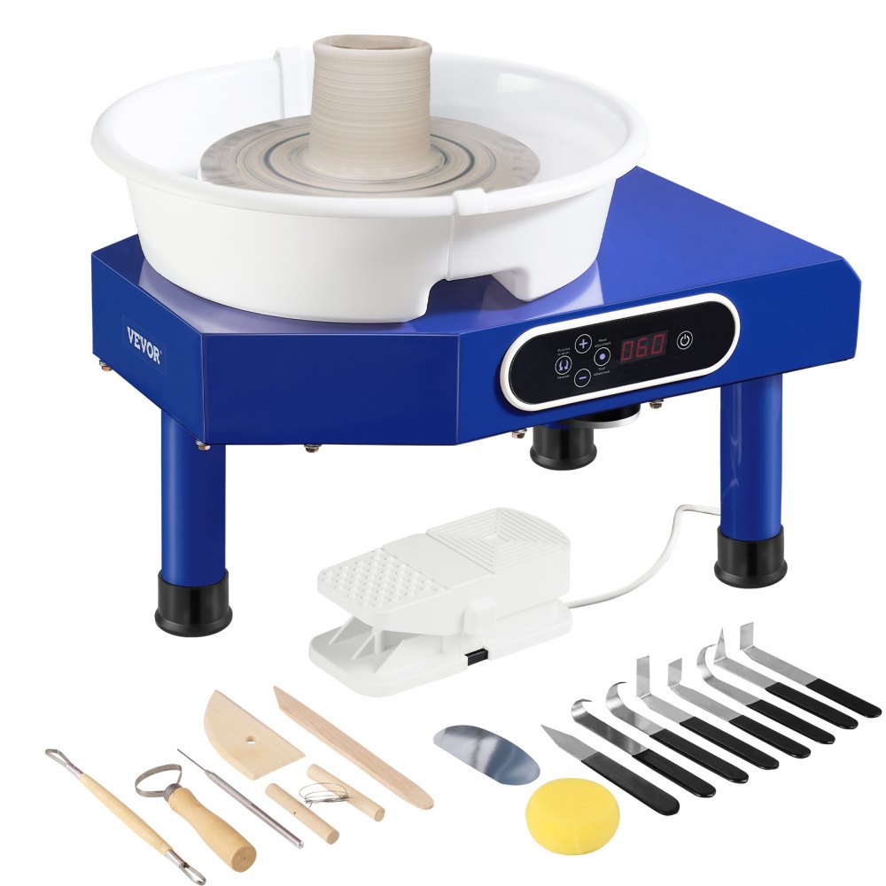 VEVOR Pottery Wheel, 10in Ceramic Wheel Forming Machine, Adjustable 60-300RPM Speed Manual LCD Panel, Foot Pedal ABS Detachable Basin, Sculpting Tool Apron Accessory Kit for Work Art Craft DIY