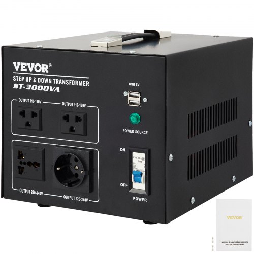 VEVOR Voltage Converter Transformer, 3000VA 240V to 110V 110V to 240V, Heavy Duty Step Up Step Down US to UK Power Converter, 2 US&1 UK&1 Universal Outlet with Circuit Break Protection, CE Certified