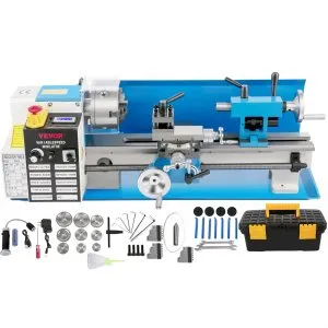 VEVOR Compact Metal Lathe, 7″x14″, Desktop Metalworking Lathe, 550W, Adjustable Speed up to 2250 RPM, Includes 3-jaw Chuck and Digital Display, Precision Crafting Lathe with Tool Box for Metalworki | VEVOR US