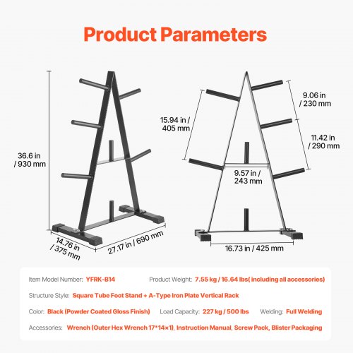 VEVOR Weight Plate Rack, A Frame Weight Plate Tree for 1-Inch
