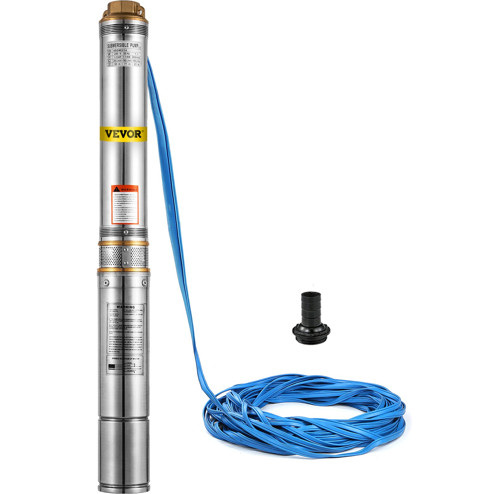 VEVOR Well Pump 1.5 HP, Submersible Well Pump 110V, Stainless Steel Deep Well Pump with 131ft Cable, Stainless Steel Deep Well Pump 24GPM for Cities Farmland Irrigation and Home Use