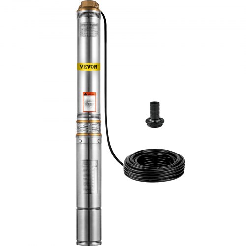 VEVOR Well Pump 1 HP Submersible Well Pump 33GPM Deep Well Pump 207ft Head with 9.8ft Cable Water Well Pumps Submersible Stainless Steel for Factories, Farmland, Irrigation Use