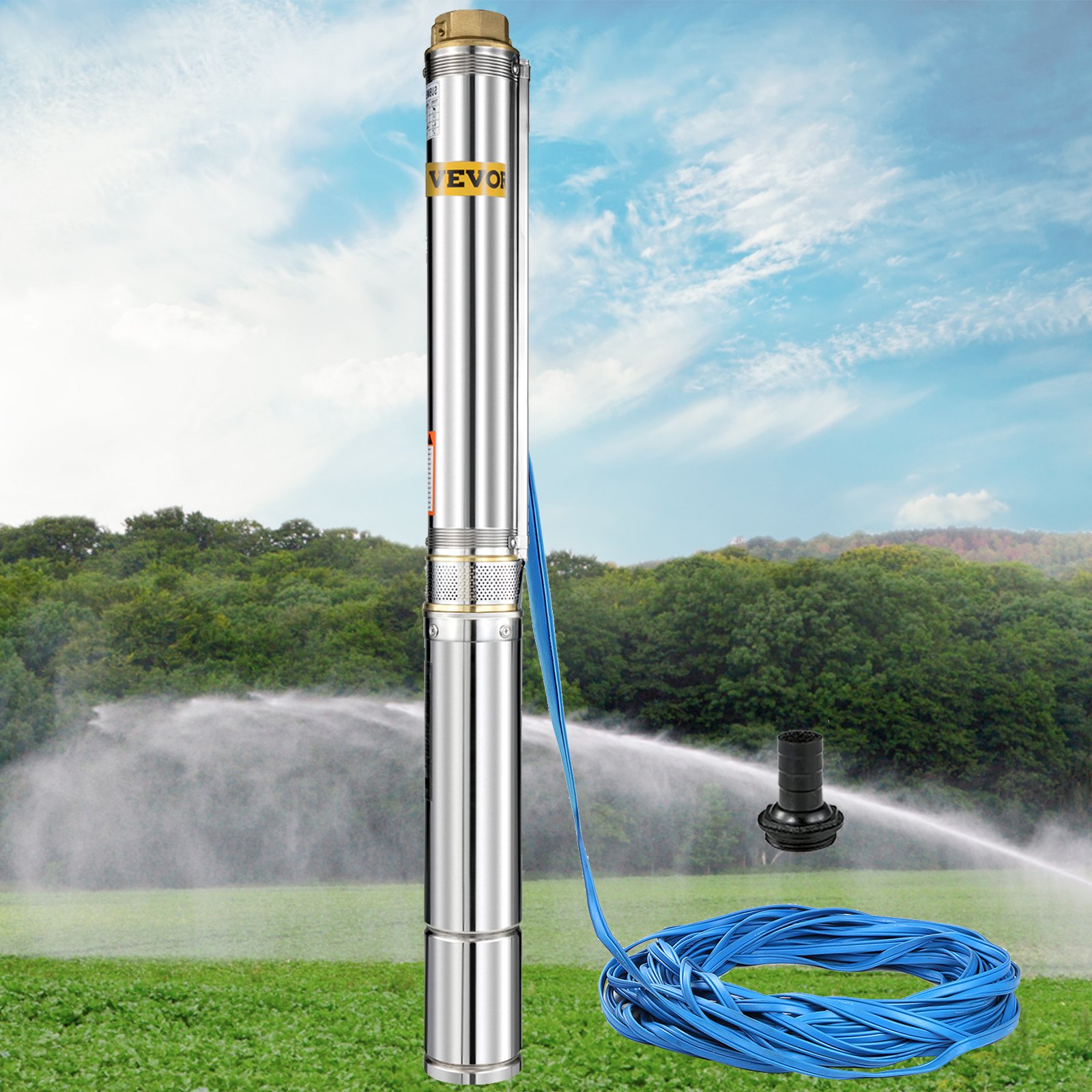 VEVOR Well Pump 1 HP, Submersible Well Pump 220V, Stainless Steel Deep Well Pump with 65.6 ft/20 m Cable, 25GPM Stainless Steel Deep Well Pump for Cities Farmland Irrigation and Home Use