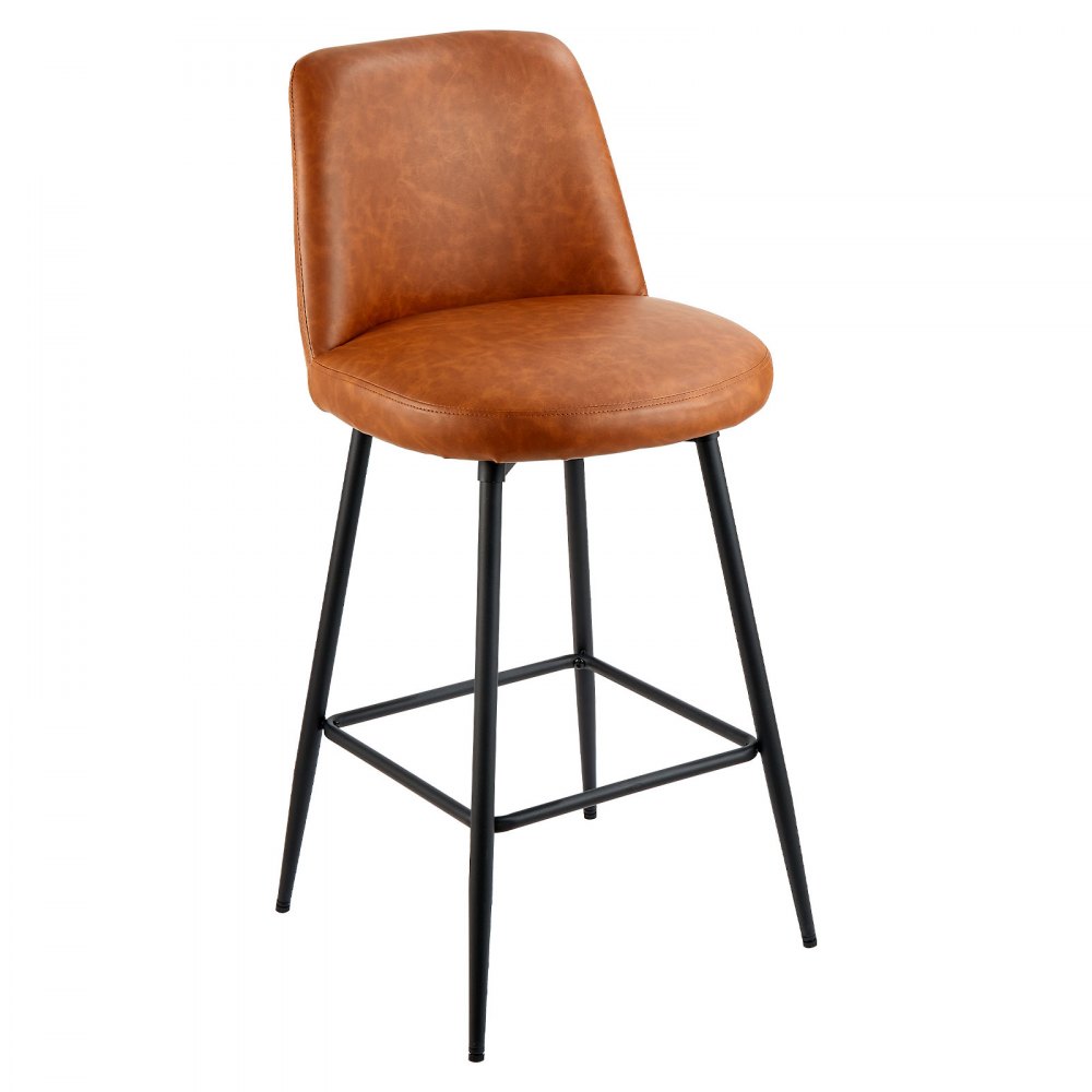 VEVOR Bar Stool Set of 2, 69cm Counter Height Swivel Stools, Modern PU Leather Counter Barstool with Backrest and Metal Legs, Armless Bar Chair, Island Barstool for Kitchen, Dining Room, Brown