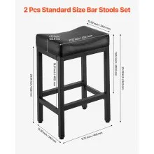 VEVOR 25 in Bar Stool Counter Height Barstool Saddle-Seat Kitchen Chair Set of 2