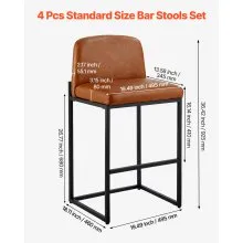 VEVOR Taburete de bar moderno de 27 pulgadas, altura de mostrador, silla de cocina marrón, juego de 4