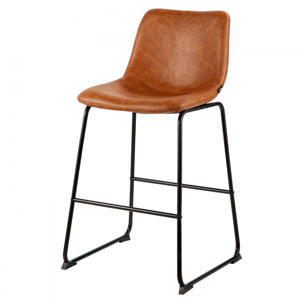 Sada 4 barových židlí VEVOR, barová židle s výškou 65 cm, moderní barová židle z umělé kůže s opěradlem, kovové nohy, snadná montáž, bezpodručková barová židle, ostrůvková barová židle do kuchyně, jídelny, hnědá