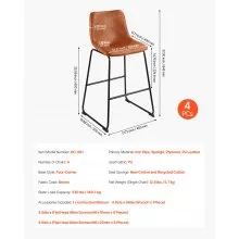 VEVOR 26in Bar Stool Modern Counter Height Barstool Kitchen Chair Brown Set of 4