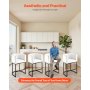 VEVOR Bar Stool Set of 3, 63cm Counter Height Stools, Counter Barstool with Backrest, Arm, Metal Frame, and Footrest, Accent Fabric Bar Chair, Island Barstools for Kitchen, Dining Room, White