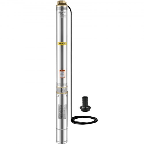 VEVOR Deep Well Submersible Pump, 1.5 hp 220V 50 Hz, Stainless Steel w/5 FT Cable Wire, 1.25" Water Outlet, 24 GPM & 390 Ft Head for Farmland Irrigation and Factories