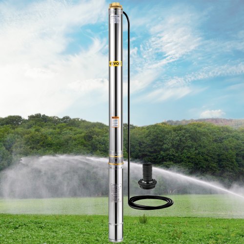 VEVOR Deep Well Submersible Water Pump, 3 hp 220V 50 Hz, Stainless Steel w/5 FT Cable Wire, 1.25" Water Outlet, 42 GPM & 630 Ft Head for Farmland Irrigation and Factories