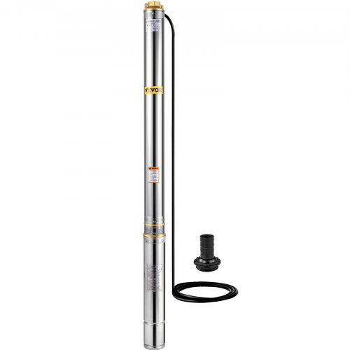 VEVOR Deep Well Submersible Water Pump, 3 hp 220V 50 Hz, Stainless Steel w/5 FT Cable Wire, 1.25" Water Outlet, 42 GPM & 630 Ft Head for Farmland Irrigation and Factories