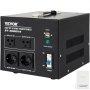 black VEVOR voltage converter st-3000va with dual input/output sockets, usb port, handle, and manual.