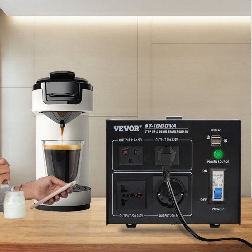 VEVOR Voltage Converter Transformer,1000W Heavy Duty Step Up/Down Transformer Converter(240V to 110V, 110V to 240V),2 US&1 UK&1 Universal Outlet with Circuit Break Protection,5V USB Port,CE Certified