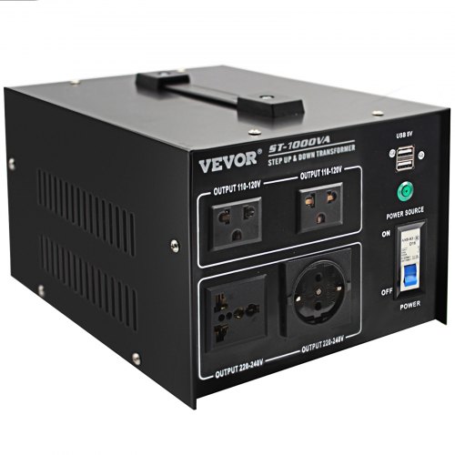 VEVOR Voltage Converter Transformer,1000W Heavy Duty Step Up/Down  Transformer Converter(240V to 110V, 110V to 240V),2 US&1 UK&1 Universal  Outlet with Circuit Break Protection,5V USB Port,CE Certified