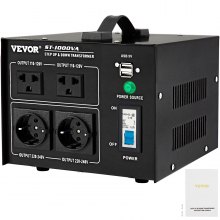 VEVOR Voltage Converter Transformer,1000W Heavy Duty Step Up/Down Transformer Converter(240V to 110V, 110V to 240V),2 US&1 UK&1 Universal Outlet with Circuit Break Protection,5V USB Port,CE Certified