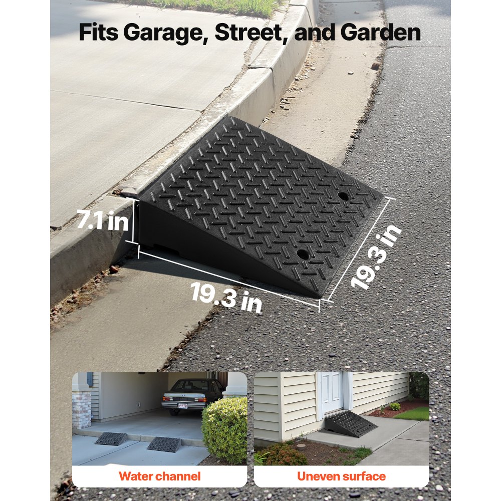 VEVOR Driveway Curb Ramp, 3.175 Tons Load Capacity, 17.8 cm Rise Height Heavy Duty Curbside Bridge Ramp with Drainage Tank for Wheelchairs, Strollers, Motorcycles, Cars, Lawn Mowers & Trailers, 2 Pack