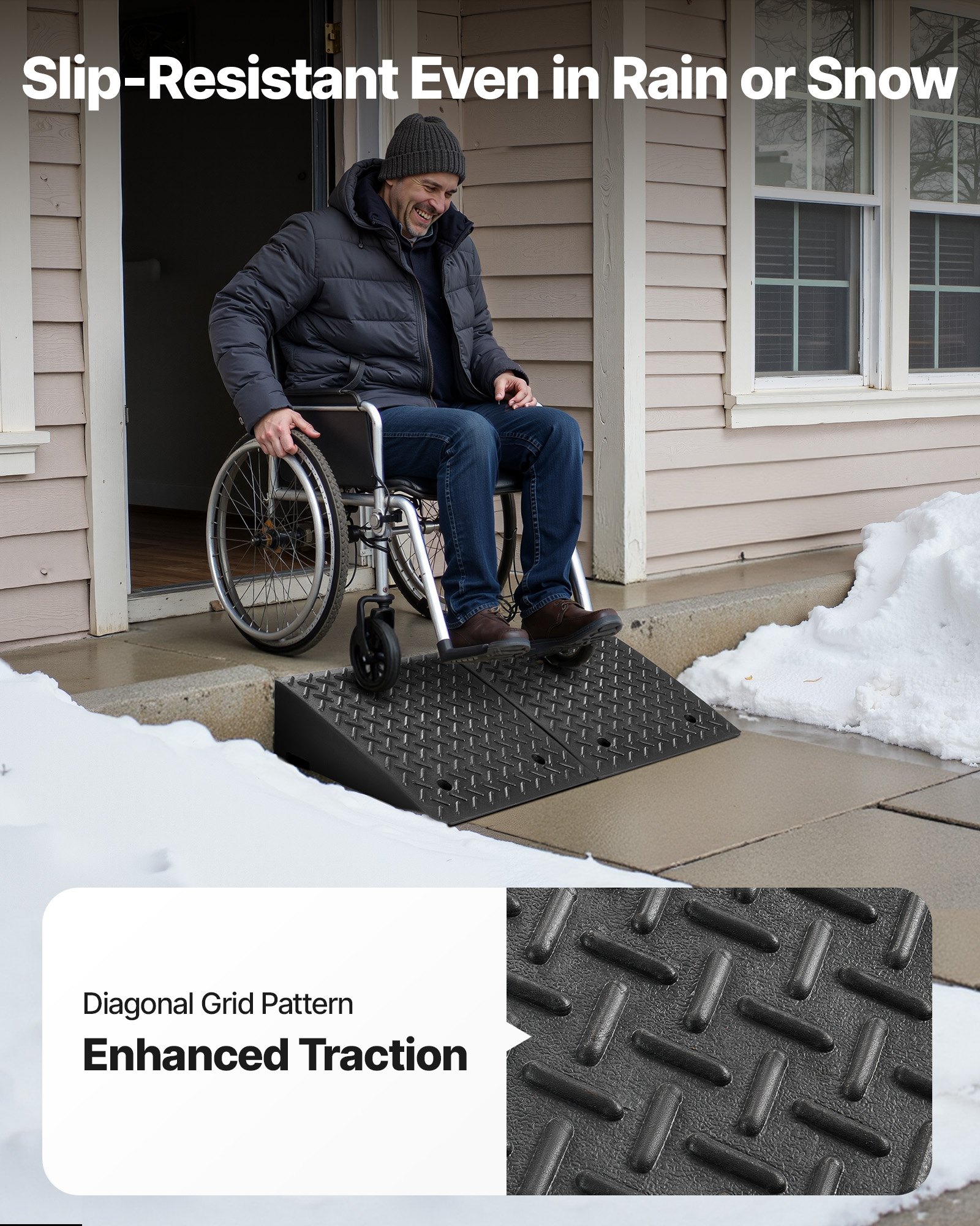 VEVOR Driveway Curb Ramp, 3.175 Tons Load Capacity, 17.8 cm Rise Height Heavy Duty Curbside Bridge Ramp with Drainage Tank for Wheelchairs, Strollers, Motorcycles, Cars, Lawn Mowers & Trailers, 2 Pack