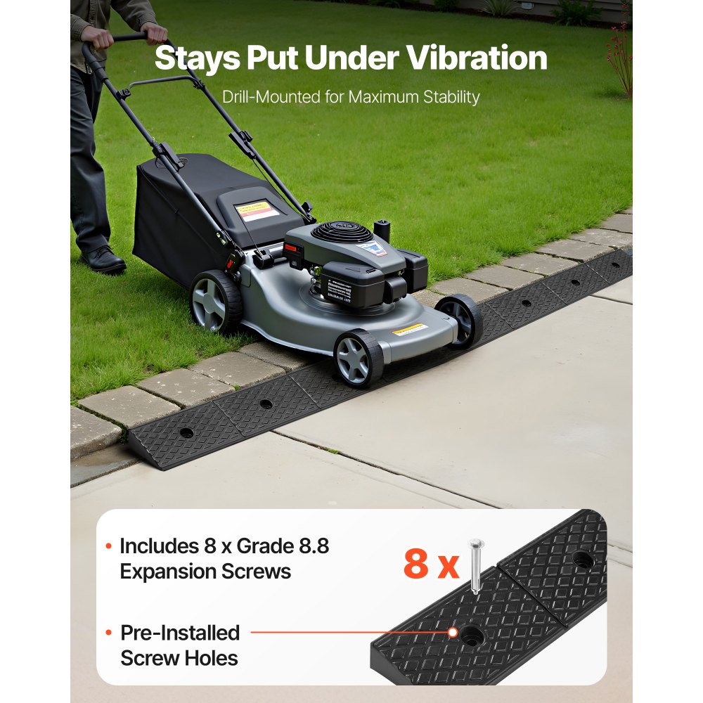 VEVOR Rubber Curb Ramp, 15 Tons Load Capacity, 50.8 mm Rise Height Heavy Duty Rubber Threshold Ramp with Drainage Tank for Wheelchairs, Strollers, Motorcycles, Cars, Lawn Mowers & Trailers, 2 Pack