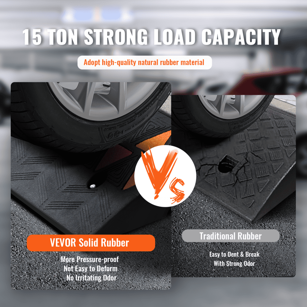 VEVOR Rubber Curb Ramp 9 cm Rise Height Sidewalk Curb Ramp, 25 cm Width 100 cm Length Driveway Ramp for Curb, 15T Heavy Duty Rubber Ramp for Forklifts, Trucks, Buses, Cars, Wheelchairs, Bikes