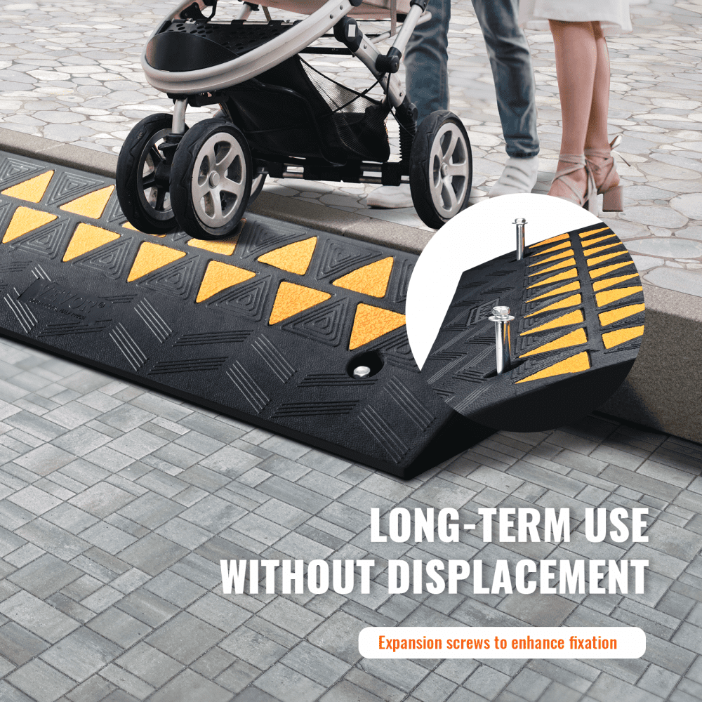 VEVOR Rubber Curb Ramp 9 cm Rise Height Sidewalk Curb Ramp, 25 cm Width 100 cm Length Driveway Ramp for Curb, 15T Heavy Duty Rubber Ramp for Forklifts, Trucks, Buses, Cars, Wheelchairs, Bikes