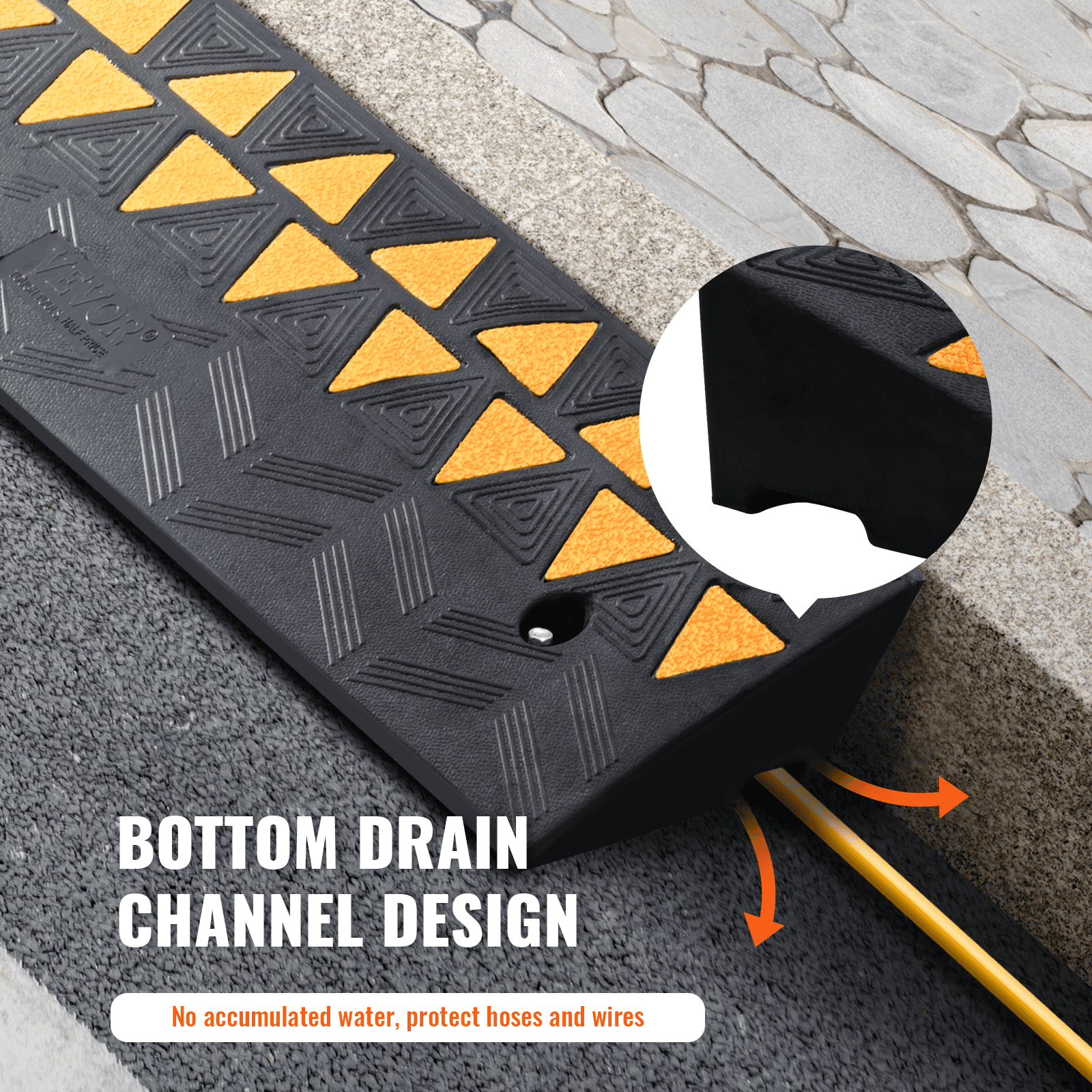 VEVOR Rubber Curb Ramp 9 cm Rise Height Sidewalk Curb Ramp, 25 cm Width 100 cm Length Driveway Ramp for Curb, 15T Heavy Duty Rubber Ramp for Forklifts, Trucks, Buses, Cars, Wheelchairs, Bikes