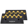 VEVOR rubber curb ramp with yellow triangle pattern, black surface, and non-slip textured design.