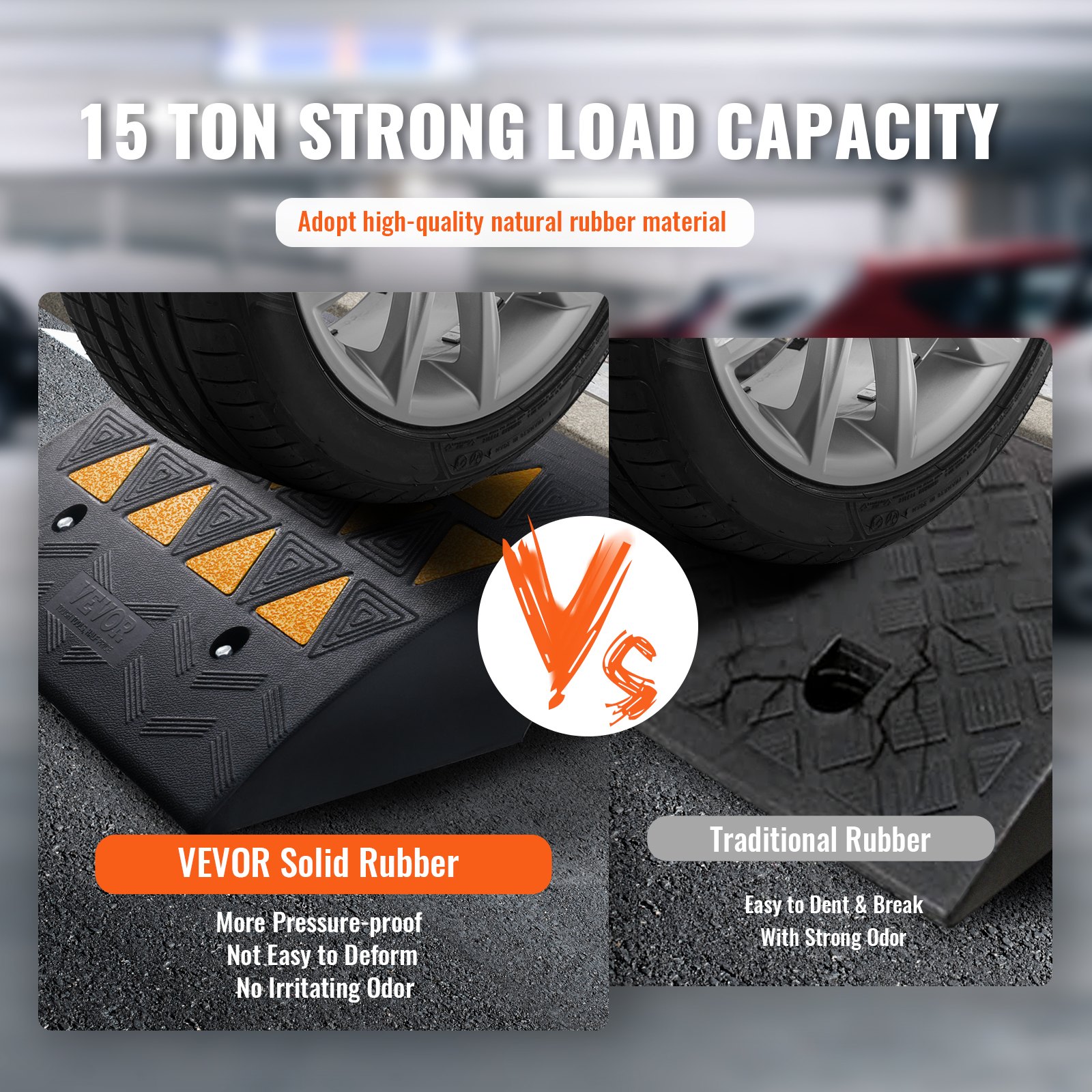 VEVOR Rubber Curb Ramp 2 Pack, 6" Rise Height Heavy-Duty 33069 lbs/15 T Capacity Threshold Ramps, Driveway Ramps with Stable Grid Structure for Cars, Wheelchairs, Bikes, Motorcycles