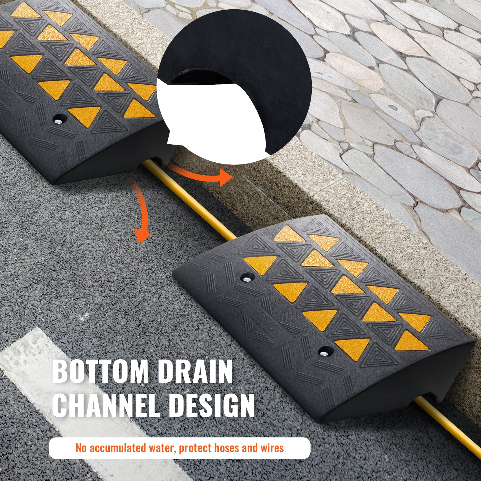 VEVOR Rubber Curb Ramp 2 Pack, 6" Rise Height Heavy-Duty 33069 lbs/15 T Capacity Threshold Ramps, Driveway Ramps with Stable Grid Structure for Cars, Wheelchairs, Bikes, Motorcycles