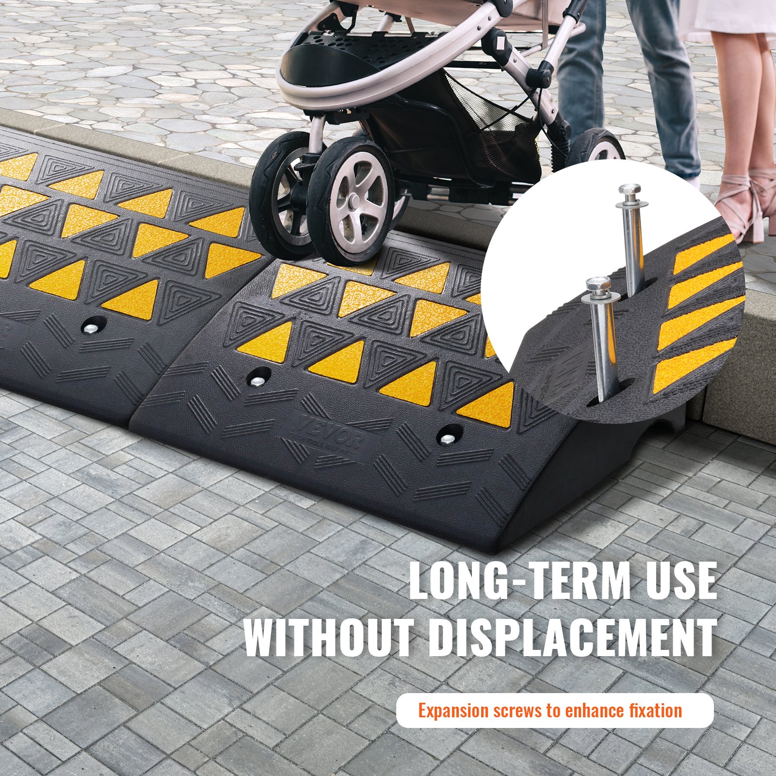 VEVOR Rubber Curb Ramp 2 Pack, 6" Rise Height Heavy-Duty 33069 lbs/15 T Capacity Threshold Ramps, Driveway Ramps with Stable Grid Structure for Cars, Wheelchairs, Bikes, Motorcycles