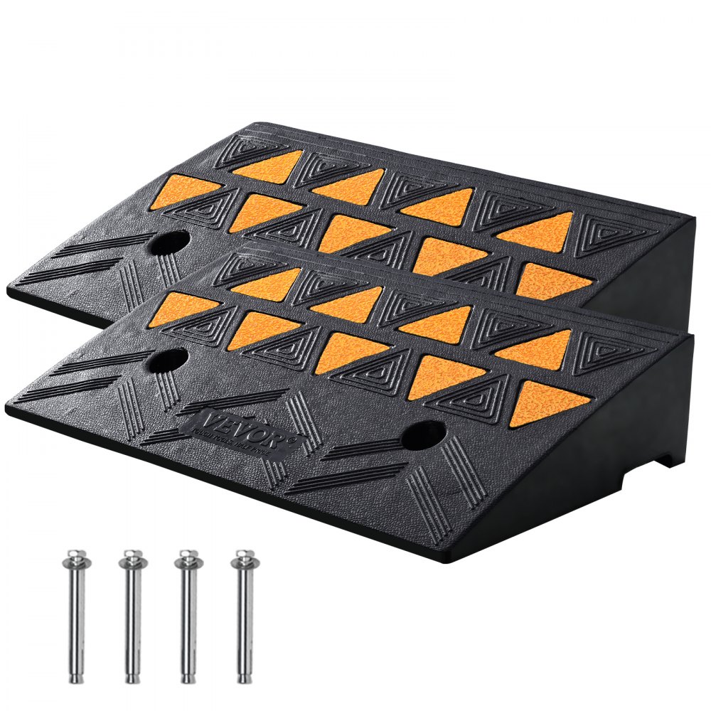VEVOR Rubber Curb Ramp 2 Pack, 11 cm Rise Height Heavy-Duty 15 tons Load Capacity Threshold Ramps, Driveway Ramps with Stable Grid Structure for Cars, Wheelchairs, Bikes, Motorcycles