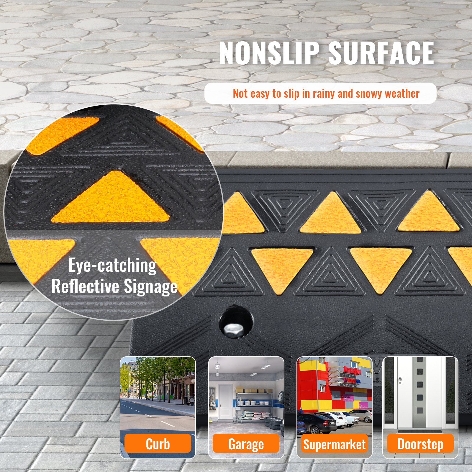 VEVOR Rubber Curb Ramp 2 Pack, 4.3" Rise Height Heavy-Duty 33069 lbs/15 T Capacity Threshold Ramps, Driveway Ramps with Stable Grid Structure for Cars, Wheelchairs, Bikes, Motorcycles
