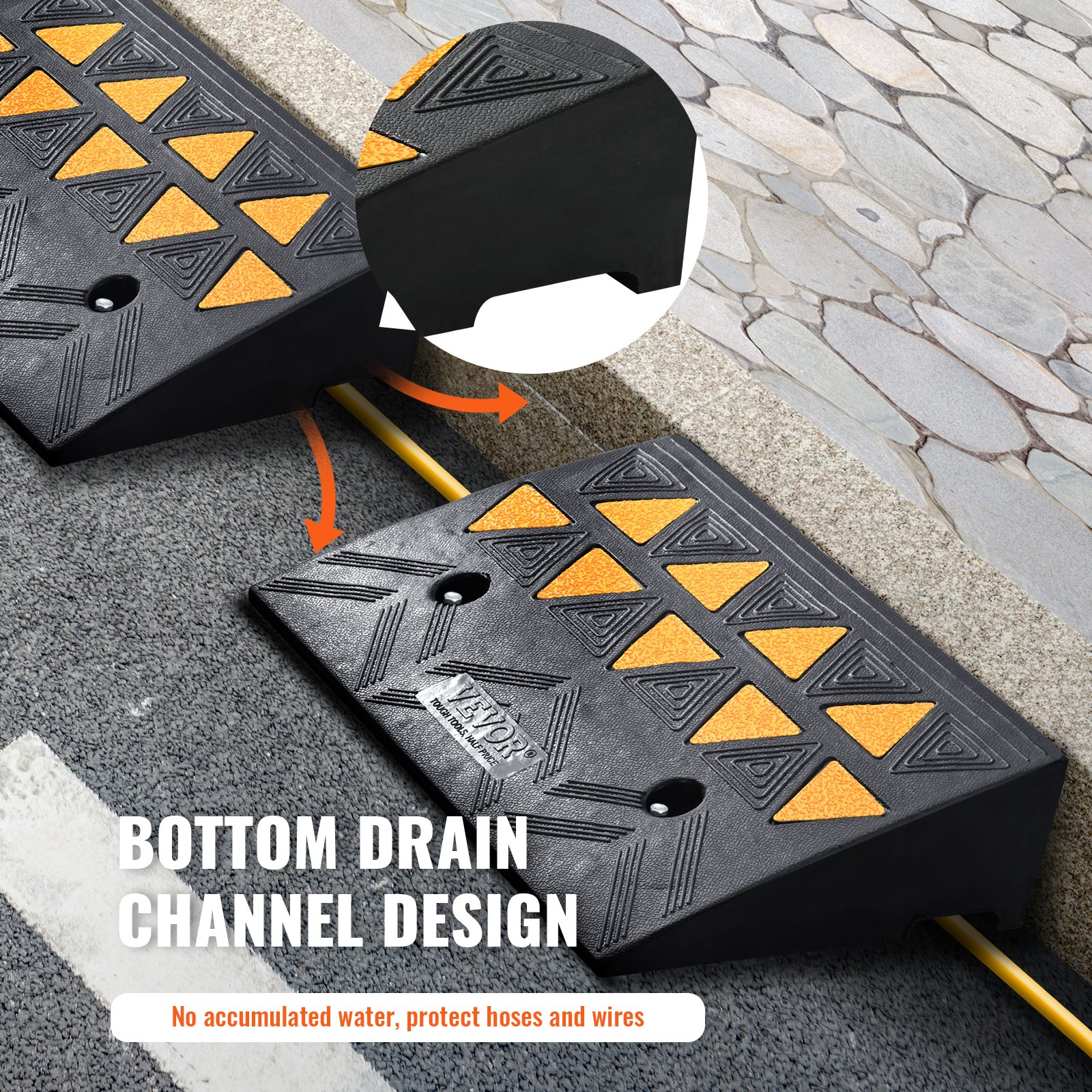 VEVOR Rubber Curb Ramp 2 Pack, 4.3" Rise Height Heavy-Duty 33069 lbs/15 T Capacity Threshold Ramps, Driveway Ramps with Stable Grid Structure for Cars, Wheelchairs, Bikes, Motorcycles