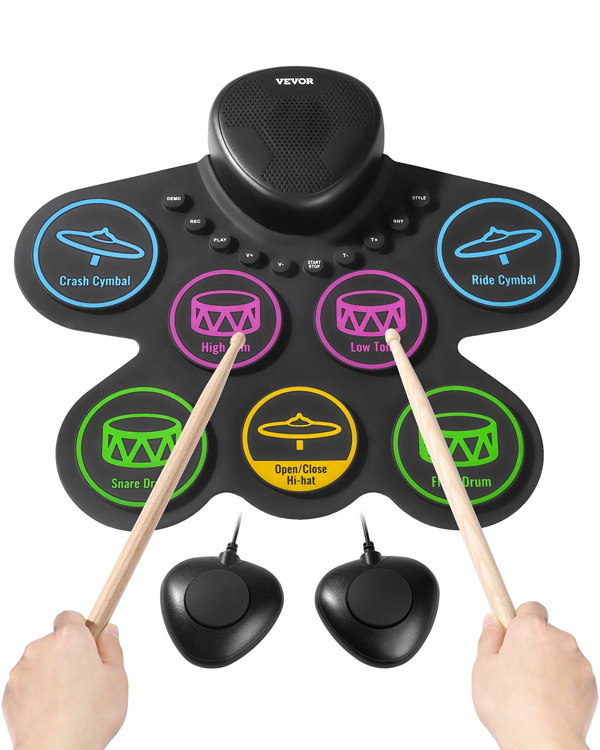 Electric Drum Set 7-Pad with Headphone Jack Pedals Speaker for Beginners & Kids