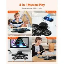 Batería eléctrica de 7 pads con conector para auriculares, pedales y altavoz para principiantes y niños