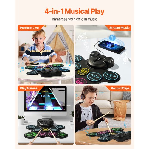 Silicone Numérique Affichage Batterie Électrique Tampon avec Batterie Haut-Parleur Scène Performance Professionnel Roll-up Tambours Silicone Numérique Affichage Batterie Électrique Tampon avec Batterie Haut-Parleur Scène Performance Professionnel Roll-up Tambours